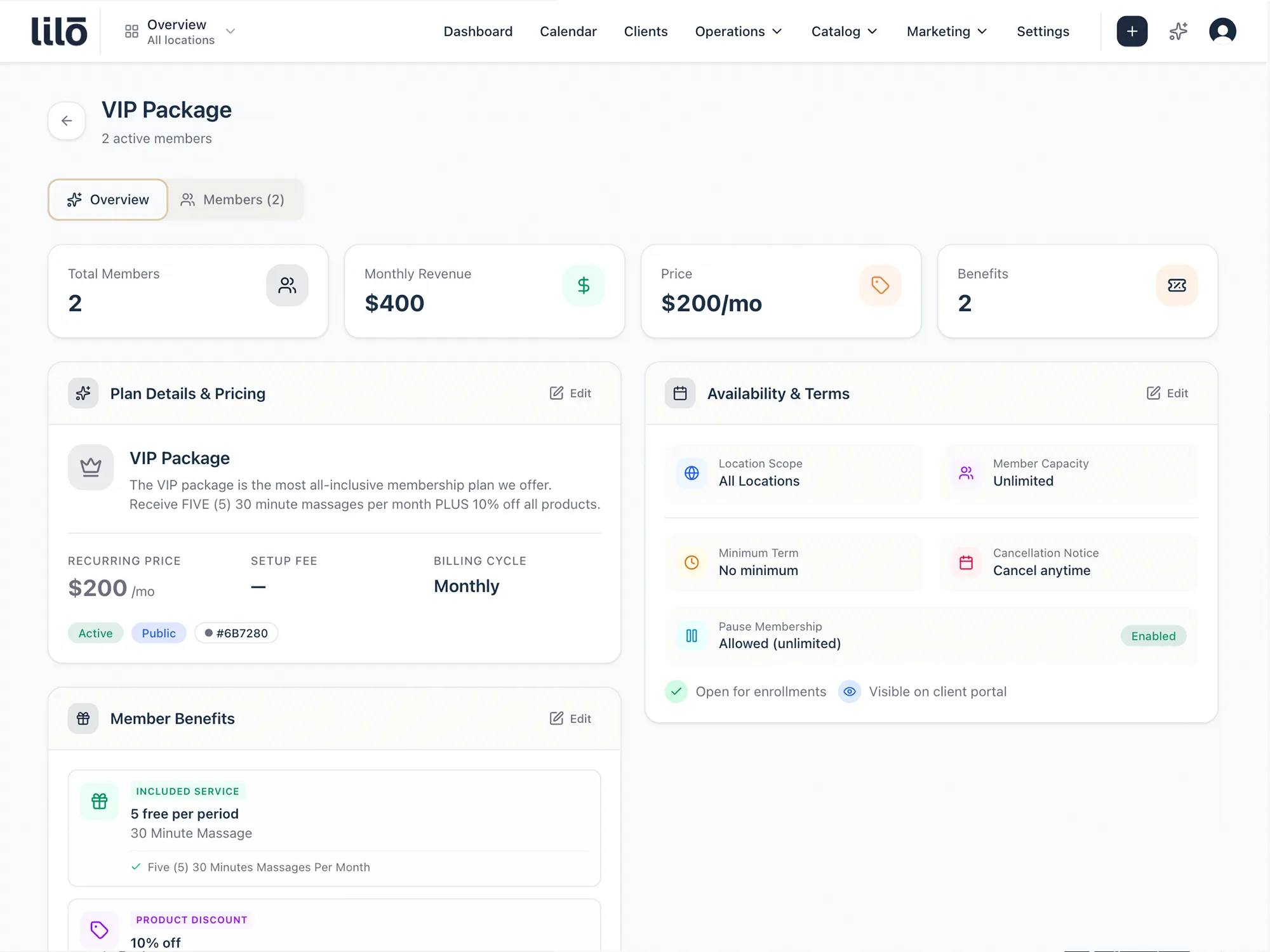 Membership billing dashboard