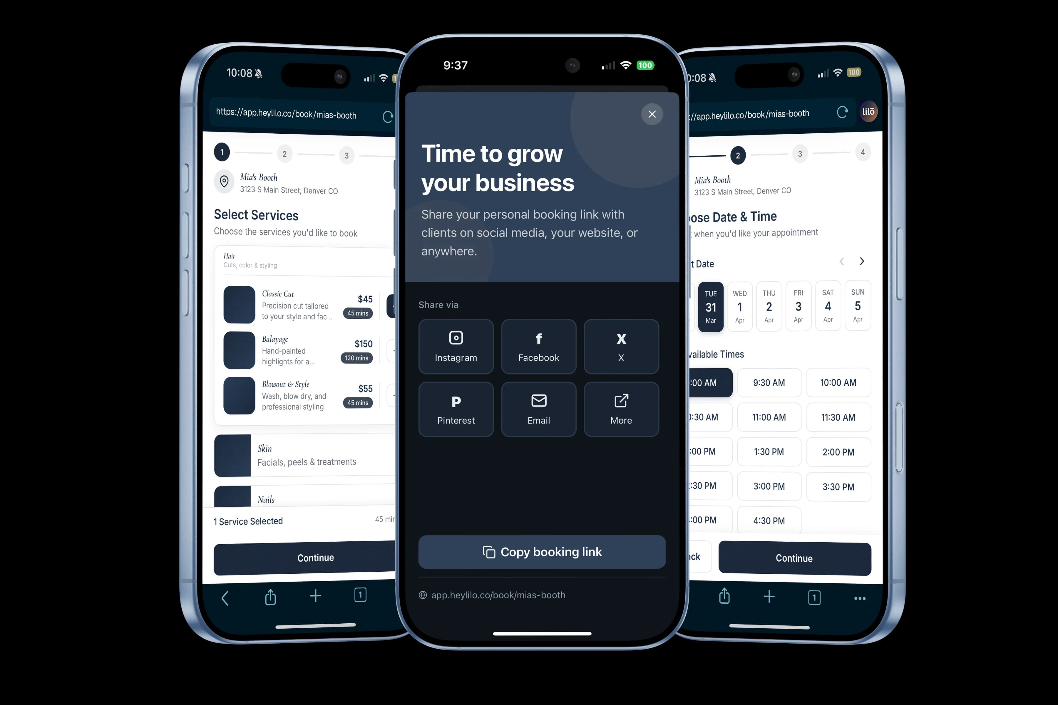 Booking page screenshot