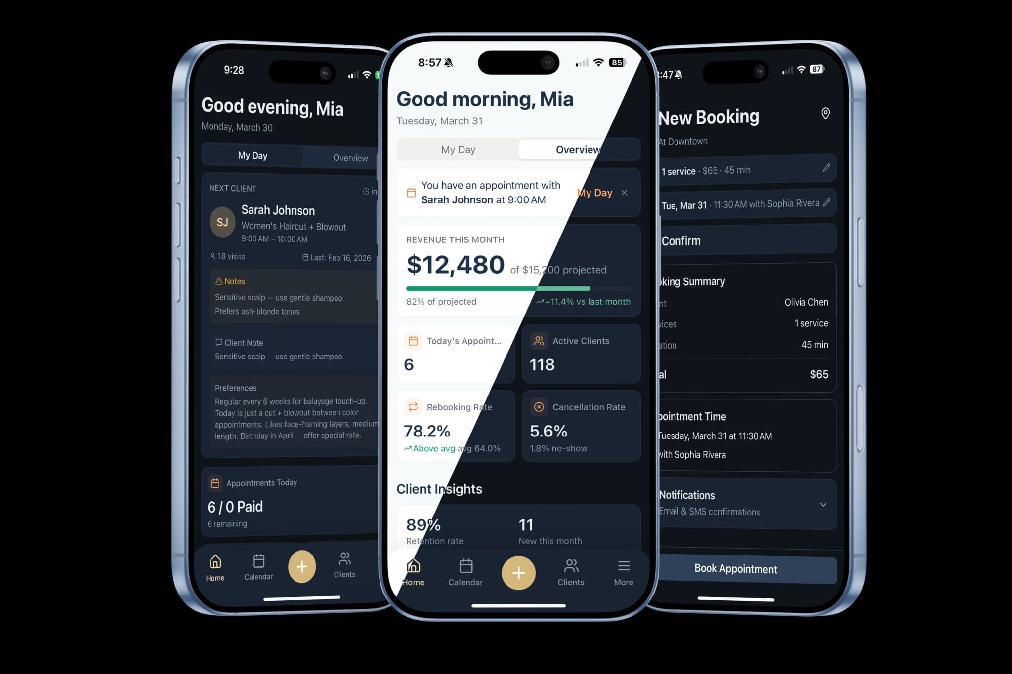 Lilo Booth dashboard showing appointments, clients, and revenue